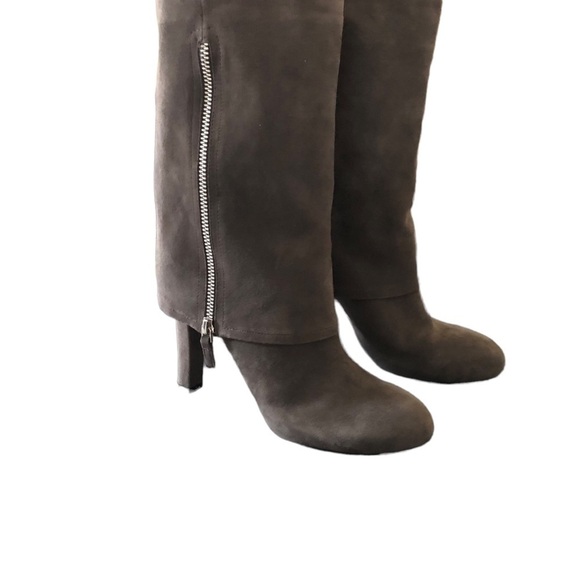 Franco Sarto A-Lady Gray Suede Leather Fold Down Heeled Boots Side Zip Sz 7M - Picture 5 of 7